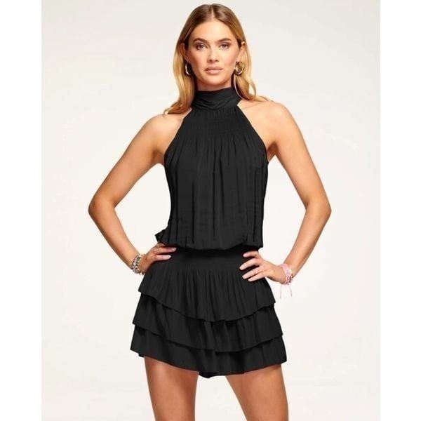 Ramy Brook Hudson Ruffle Mini Dress Black Size M
