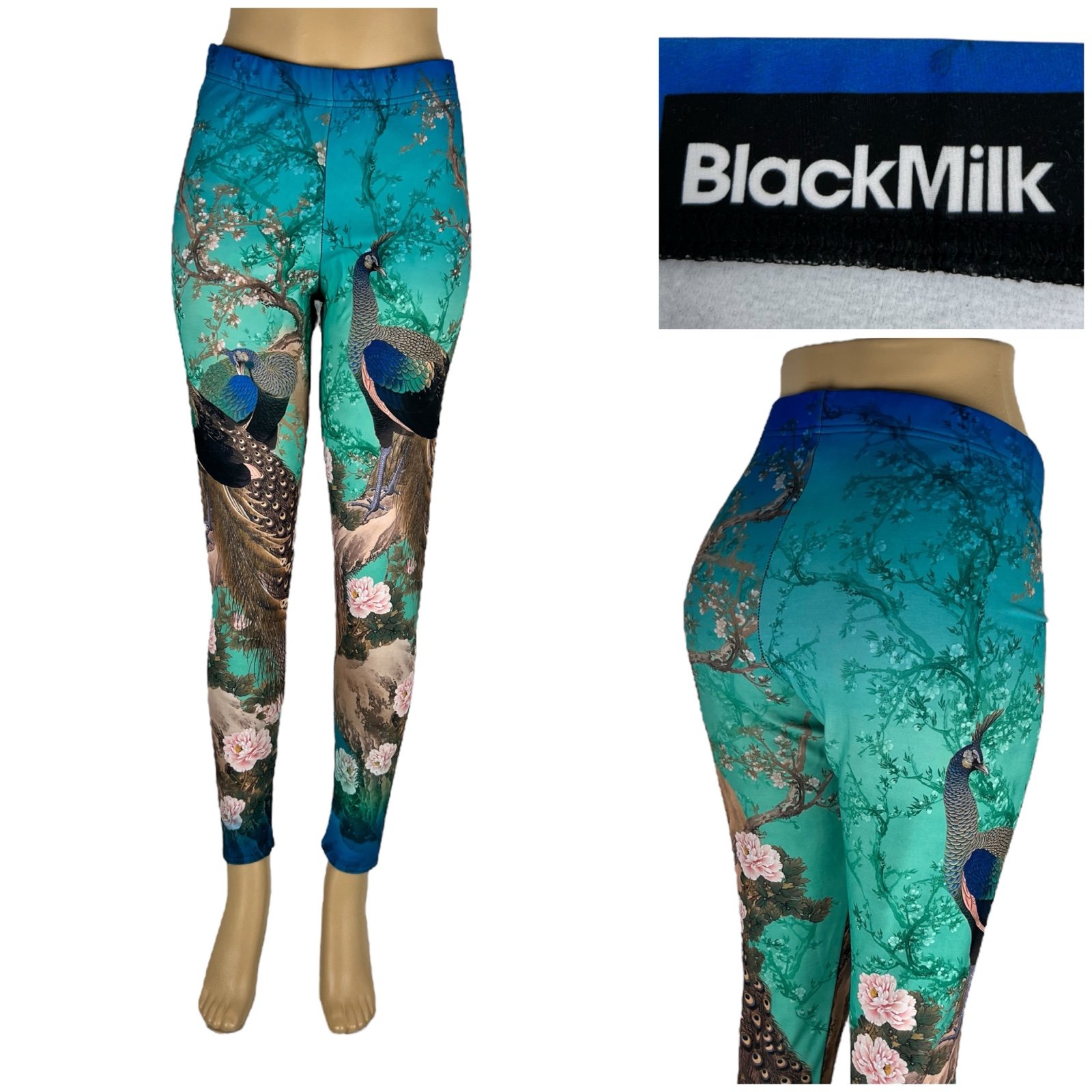 BLACKMILK Womens XL Leggings Pant Blue Green Avant Garden Fleece Lined EUC