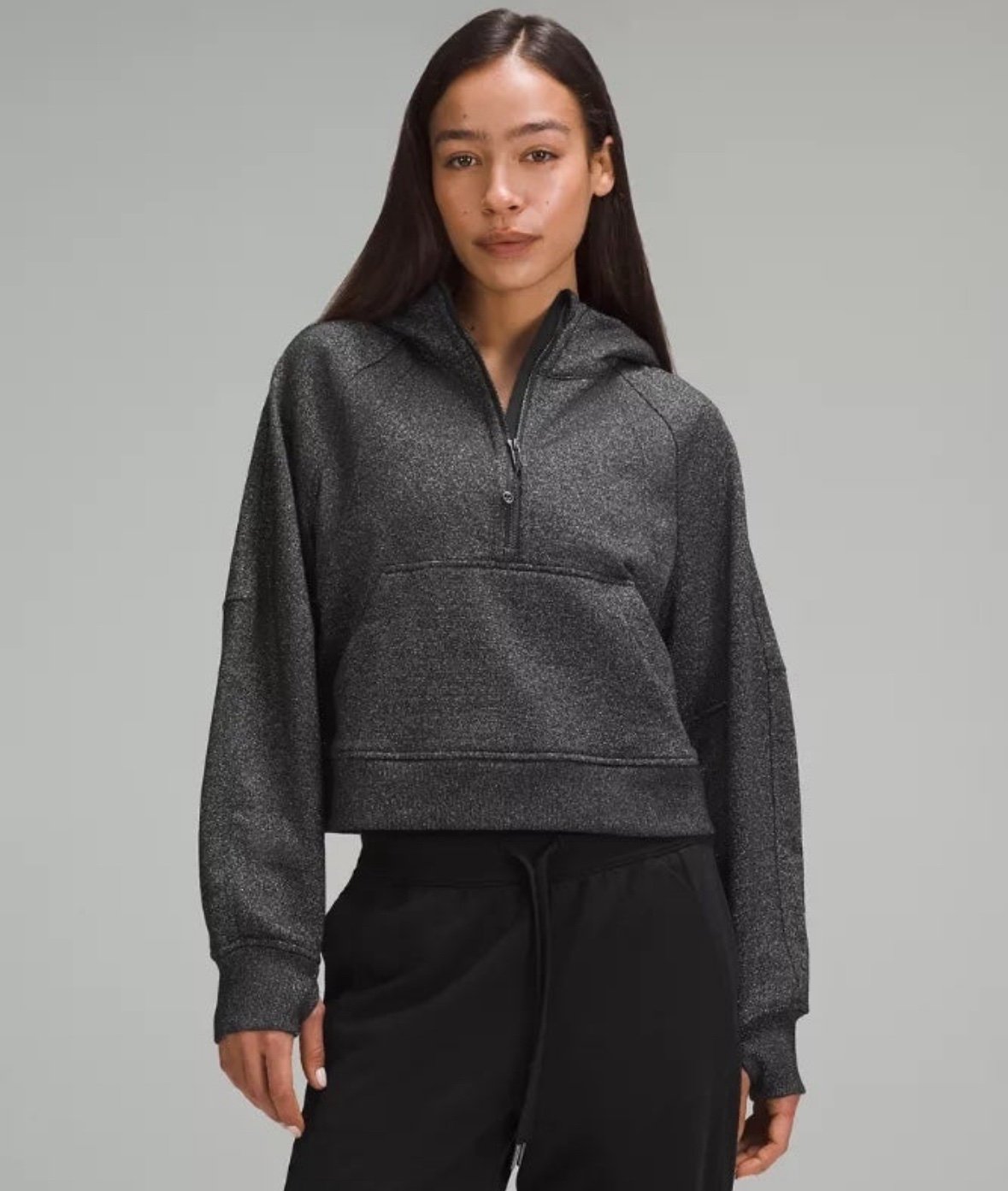 NWT Lululemon Scuba Oversized Half Zip Hoodie Black Silver Spark size M/L