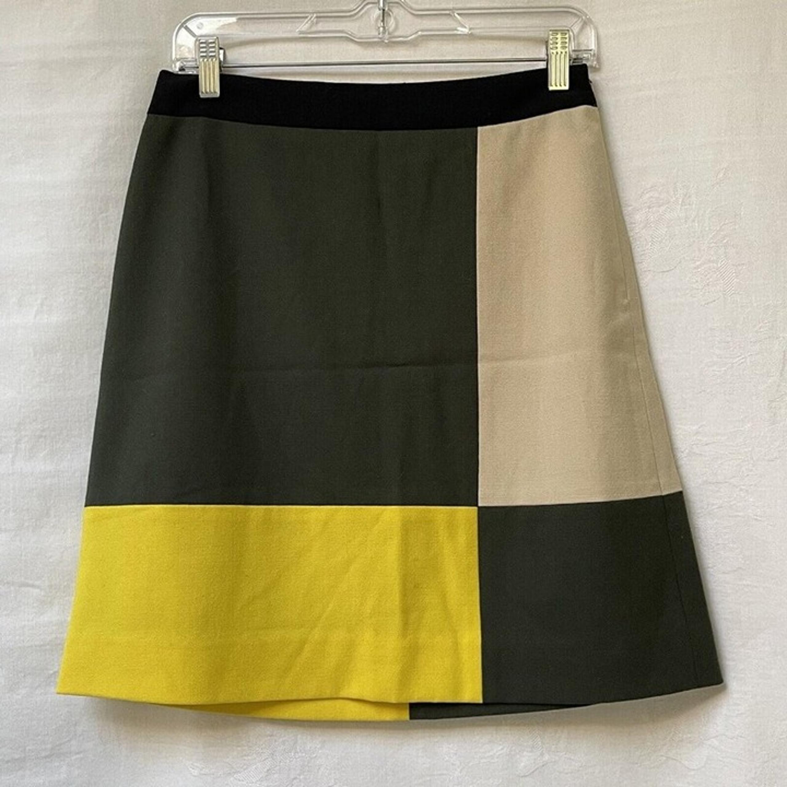 Kate Spade Skirt Womens 6 Color Block Yellow Green Beige Retro Style Mini