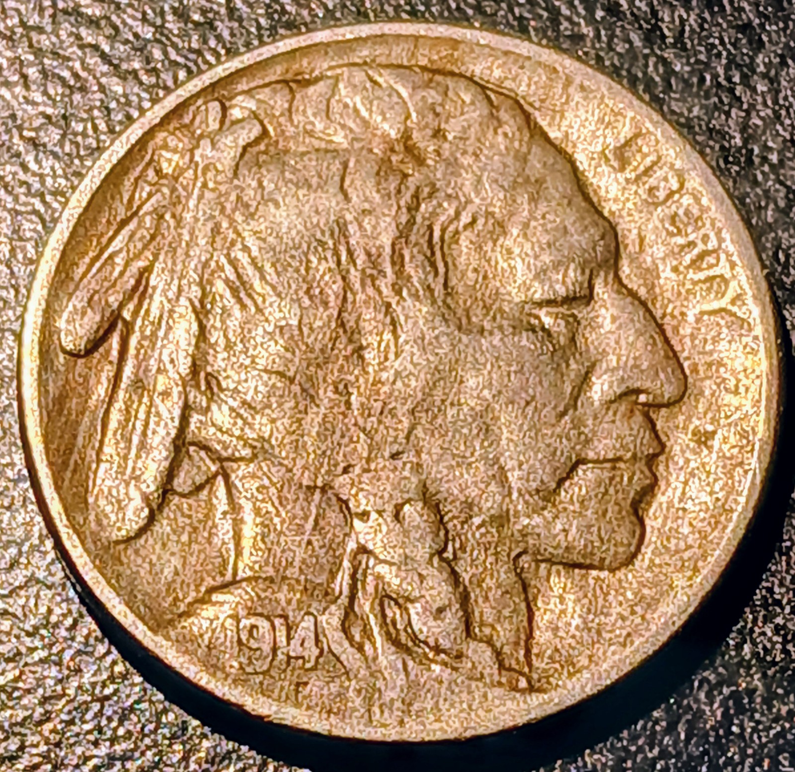 1914 Choice Toned Buffalo Nickel USA Tough date Genuine Nice vintage 110 yrs old