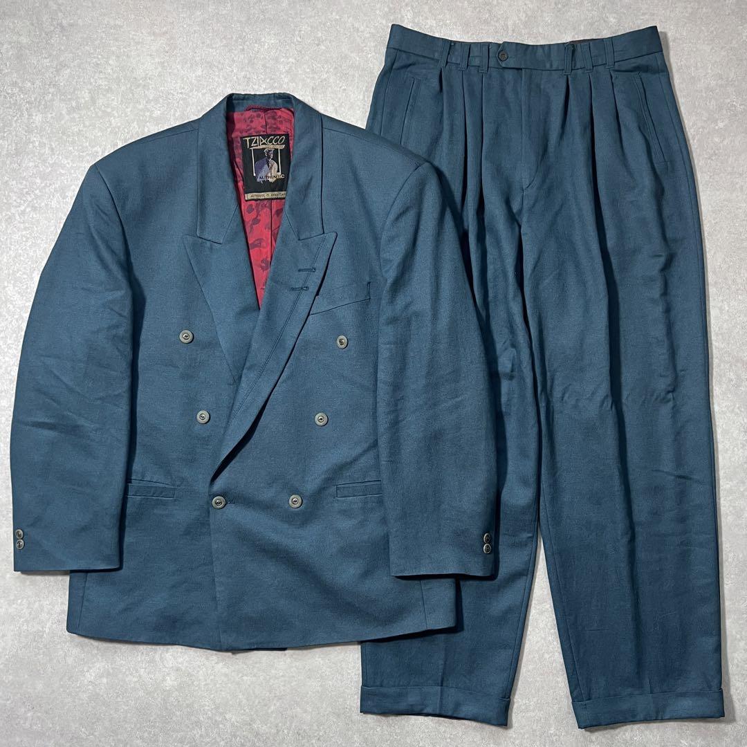 【Excellent Condition】 Euro Vintage Double Suit Wide Blue Green