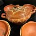 Vintage Indonesian Lombak Sun Terra Cotta Clay Serving Set/wicker wrapped bowls