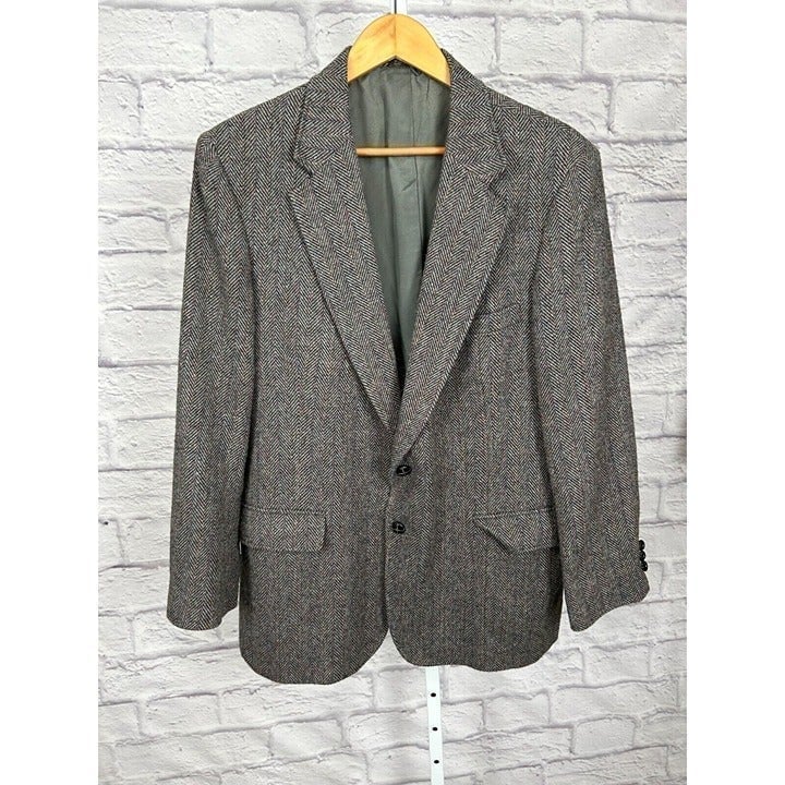 Austin Manor Tweed Wool Sport Coat Blazer Suit Jacket Gray Herringbone Men's 44R