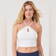 Outdoor Voices Rib Halter top size XXS white workout athleisure crop top gym