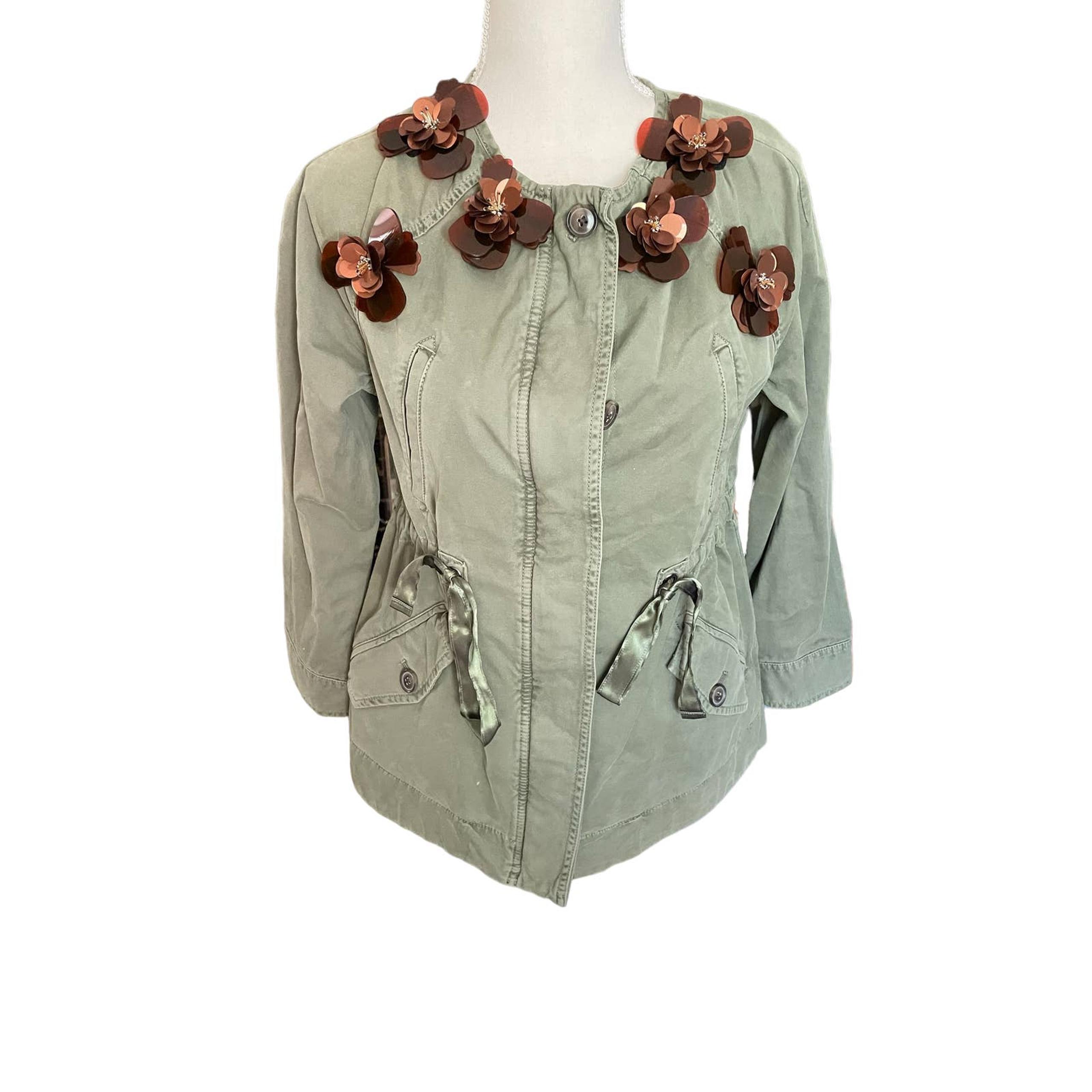 Banana Republic Womens Button-Up Embellished Military Jacket Size XS Green