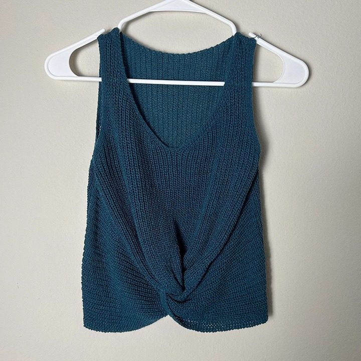 Tank Top Blue knit tank top Ocean blue knit tank top. Twist detailing at the bot