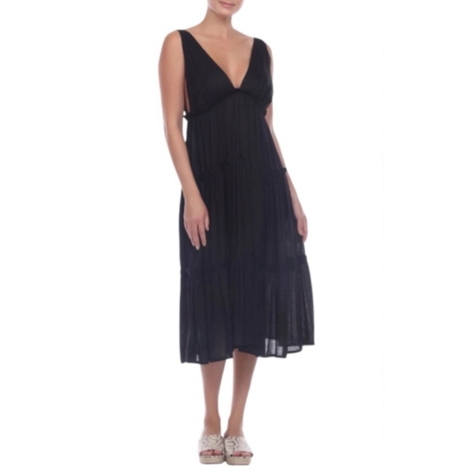BoHo Me Black Layered Double V-Neck Swim Cover Dress Size XS