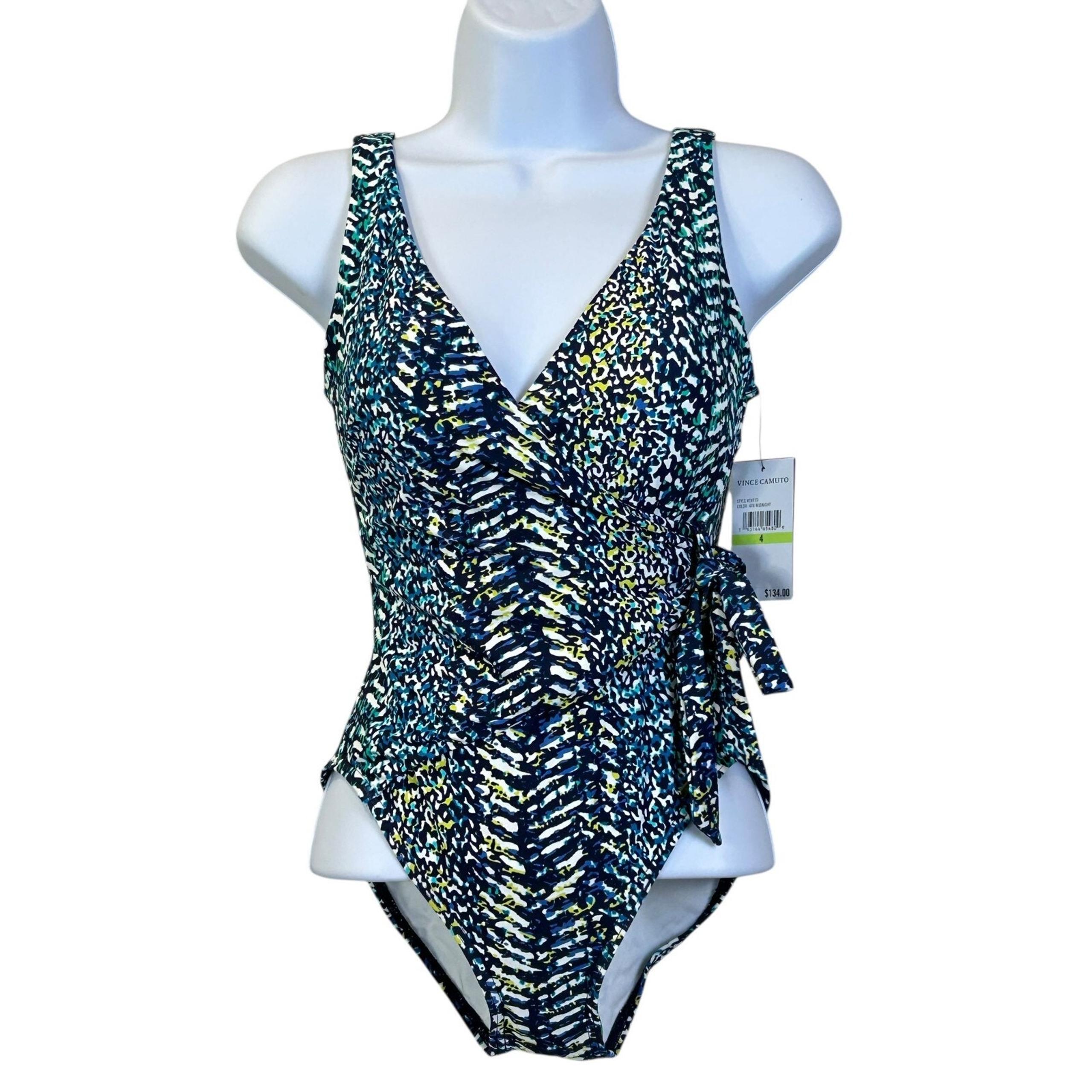 Vince Camuto Wrap-Tie One-Piece Swimsuit 408 Midnight V28770 Women's 4 NWT