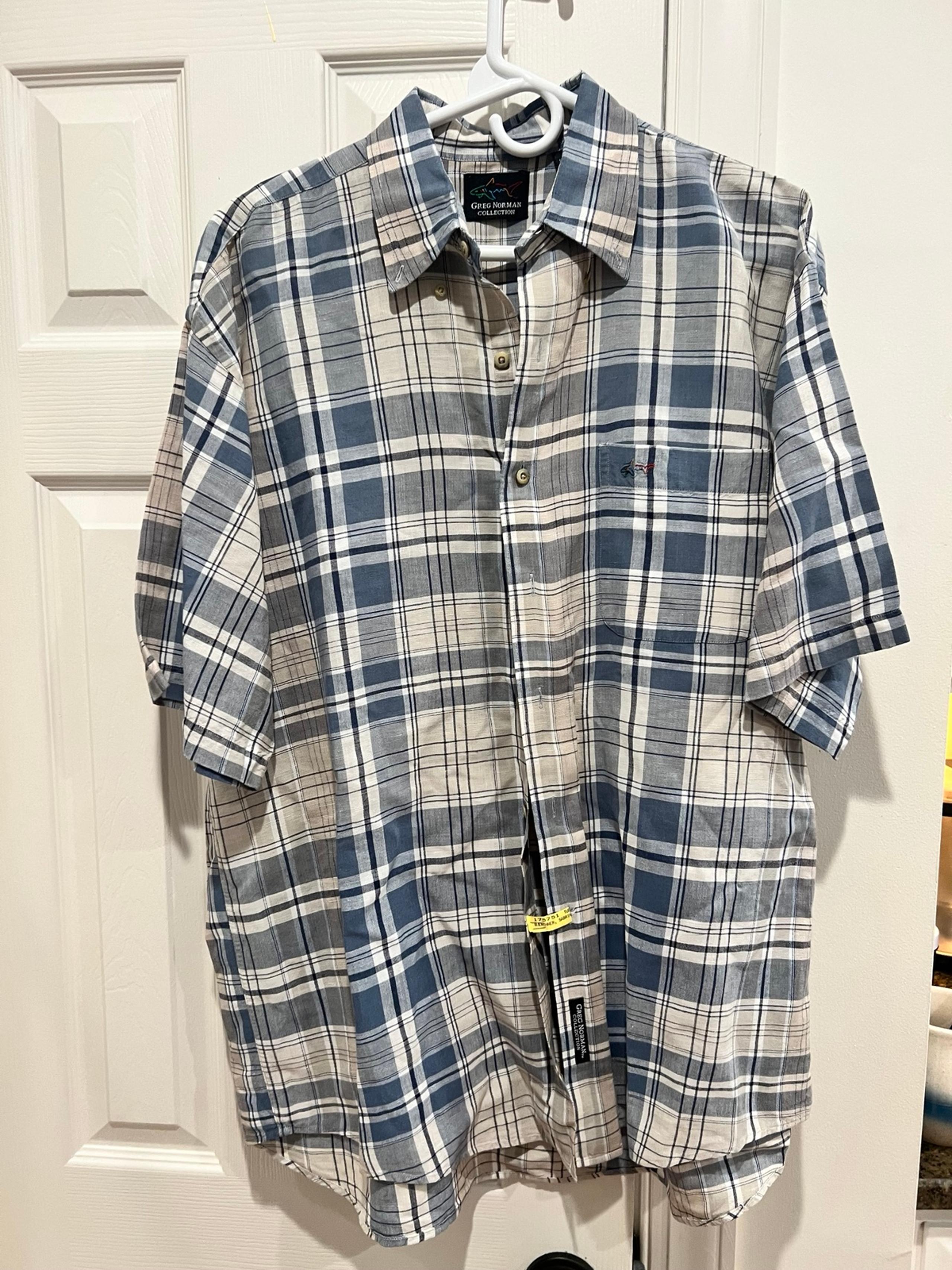 Greg Norman Shirt Mens Large Button Down Plaid Short Sleeve Adult L