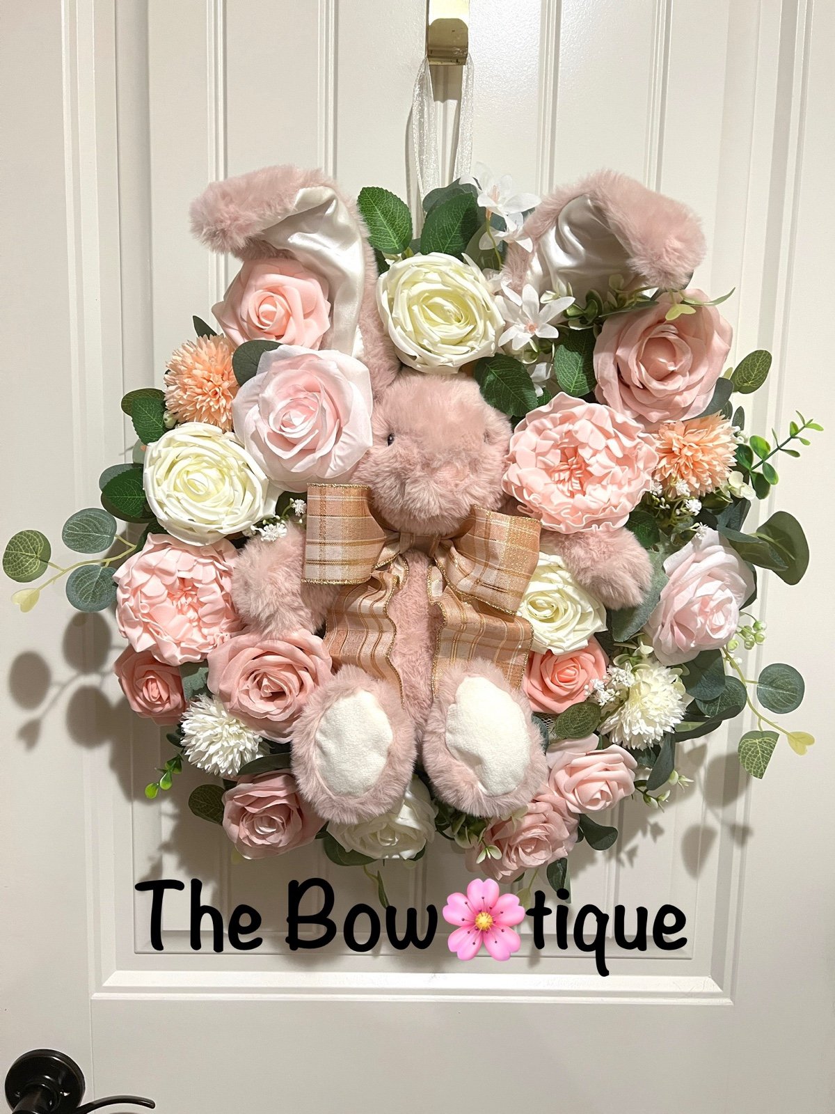 Handmade Floral Bunny Spring Silk Flower & Ribbon Wreath 22 in W6