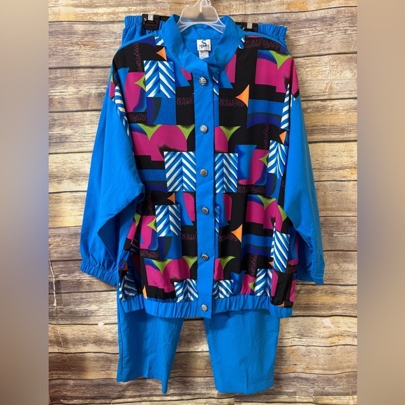 Sport Savvy Stained Glass 2 Piece LeChute Set 2X Shirt Pants Elastic Waist 90s