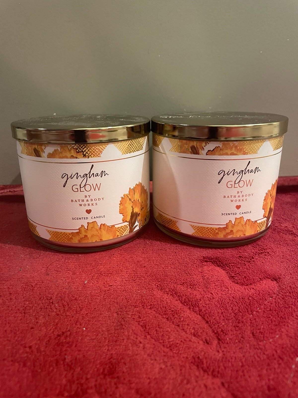 Bath and body works gingham glow 3wick candles x2