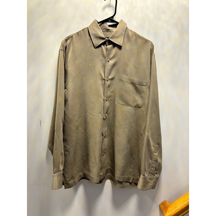Nat Nast Luxury Originals Long Sleeve Button Up Shirt Silk Blend Brown Men’s Med