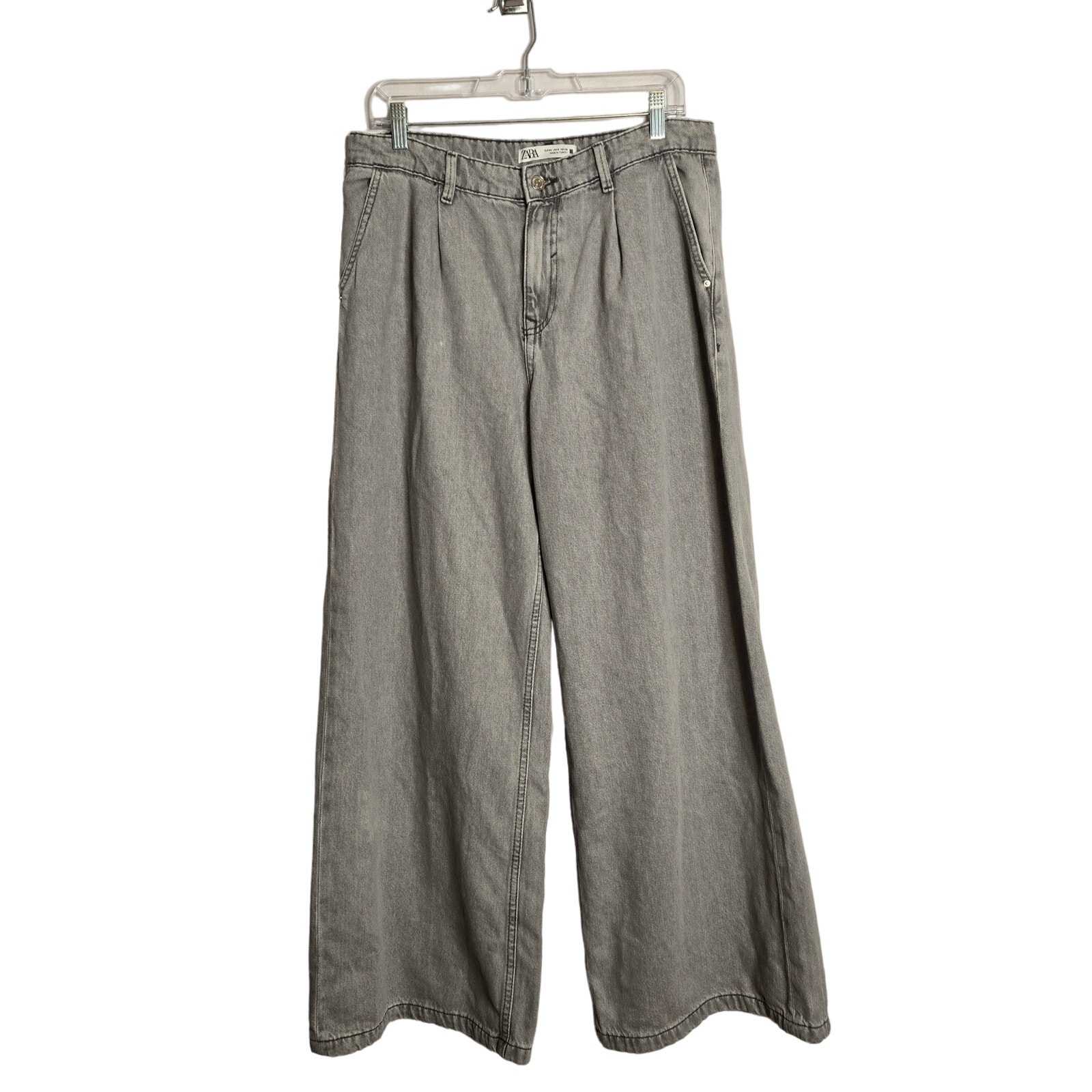 Zara Pleated High Waisted Wide Leg Jeans Size 8 Gray Loose Baggy Denim Grunge