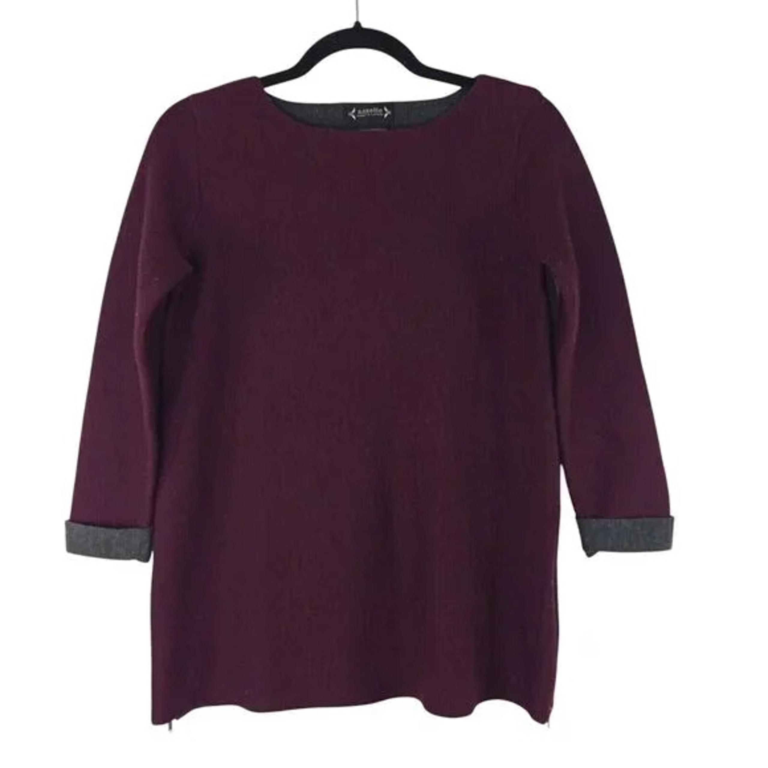 Nanette Lepore Womens Pullover Sweater Size S 100% Merino Wool Purple Gray Top