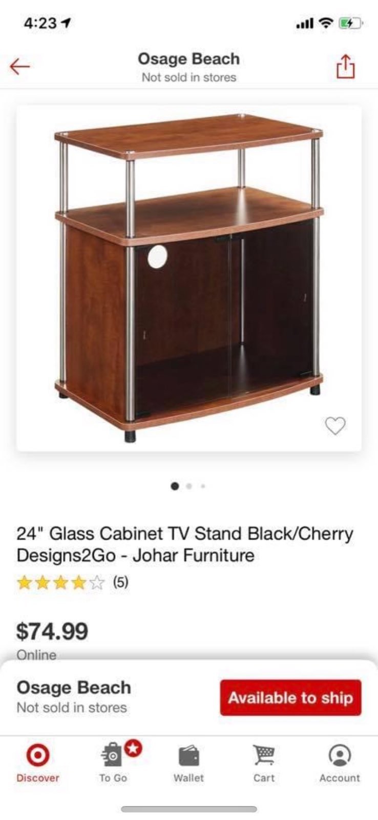 24” glass cabinet tv stand black NEW IN