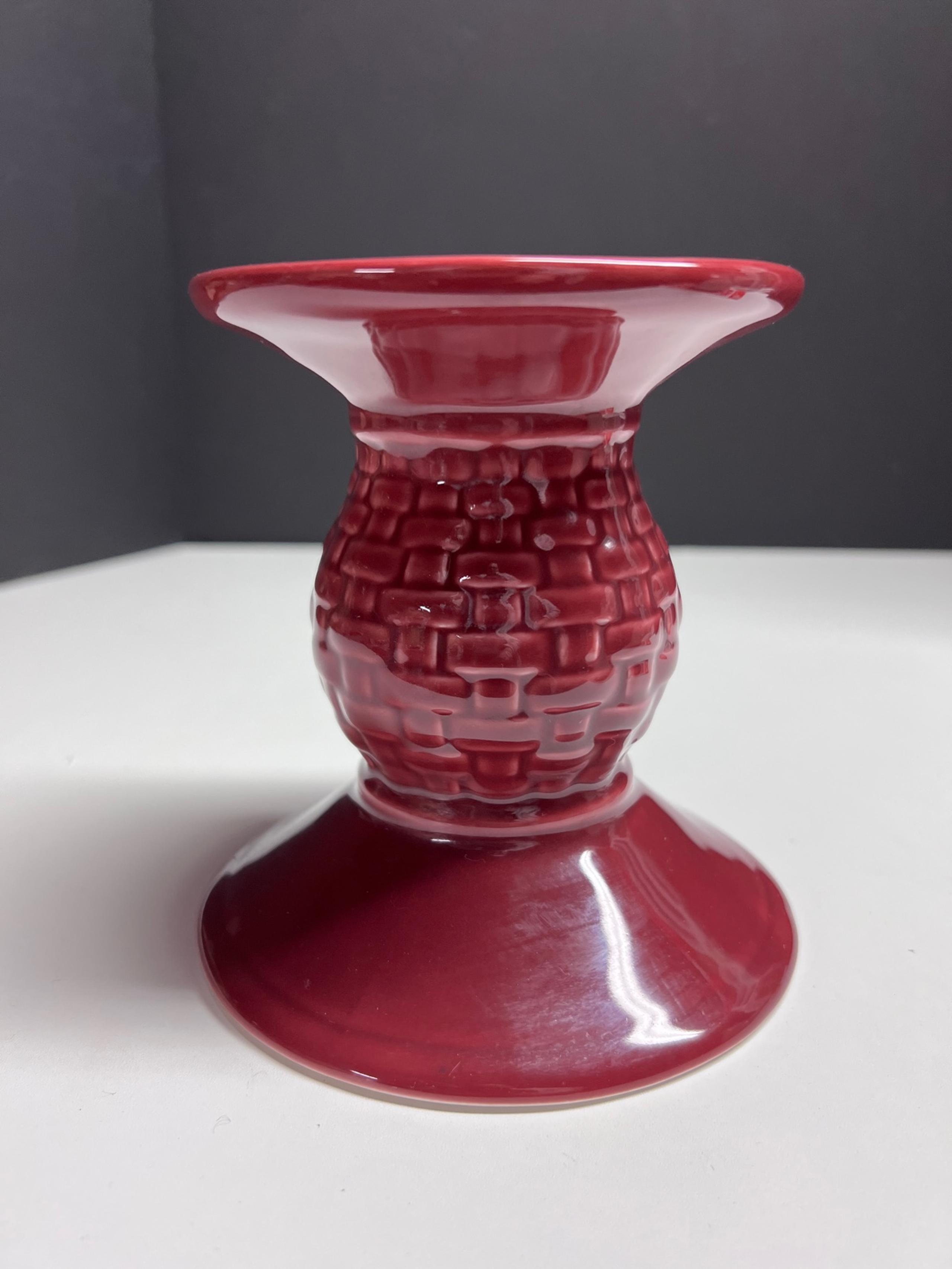 Longaberger Pottery Woven Traditions Paprika Red 5" Pillar Candle Holder