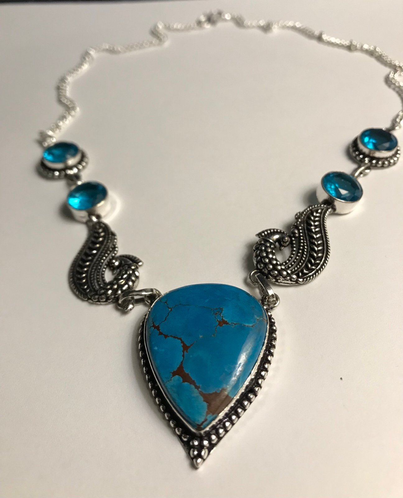 Turquoise Blue Topaz 925 Sterling Silver Necklace