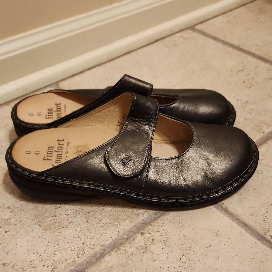Finn Comfort Dark Bronze Stanford Mary Jane Mules Women's Size 41 US 10-10.5