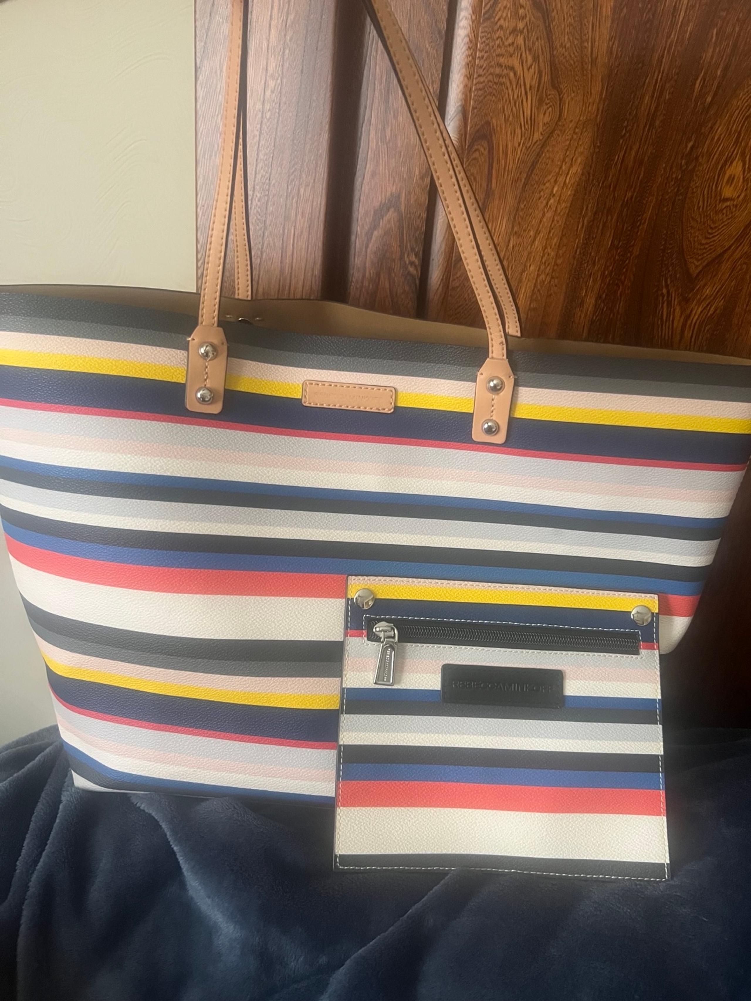 Rebecca Minkoff Striped PV Tote with leather trim, good condition