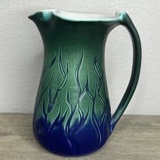 JK Dryden Pottery Hot Springs Blue Green Pitcher Vase Art Deco Revival
