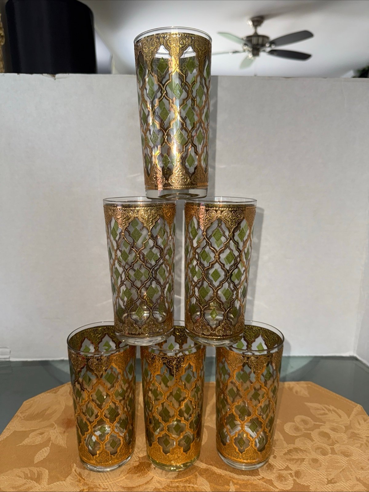 vintage set of 6 Culver Valencia highball glasses. The glasses feature a stunnin