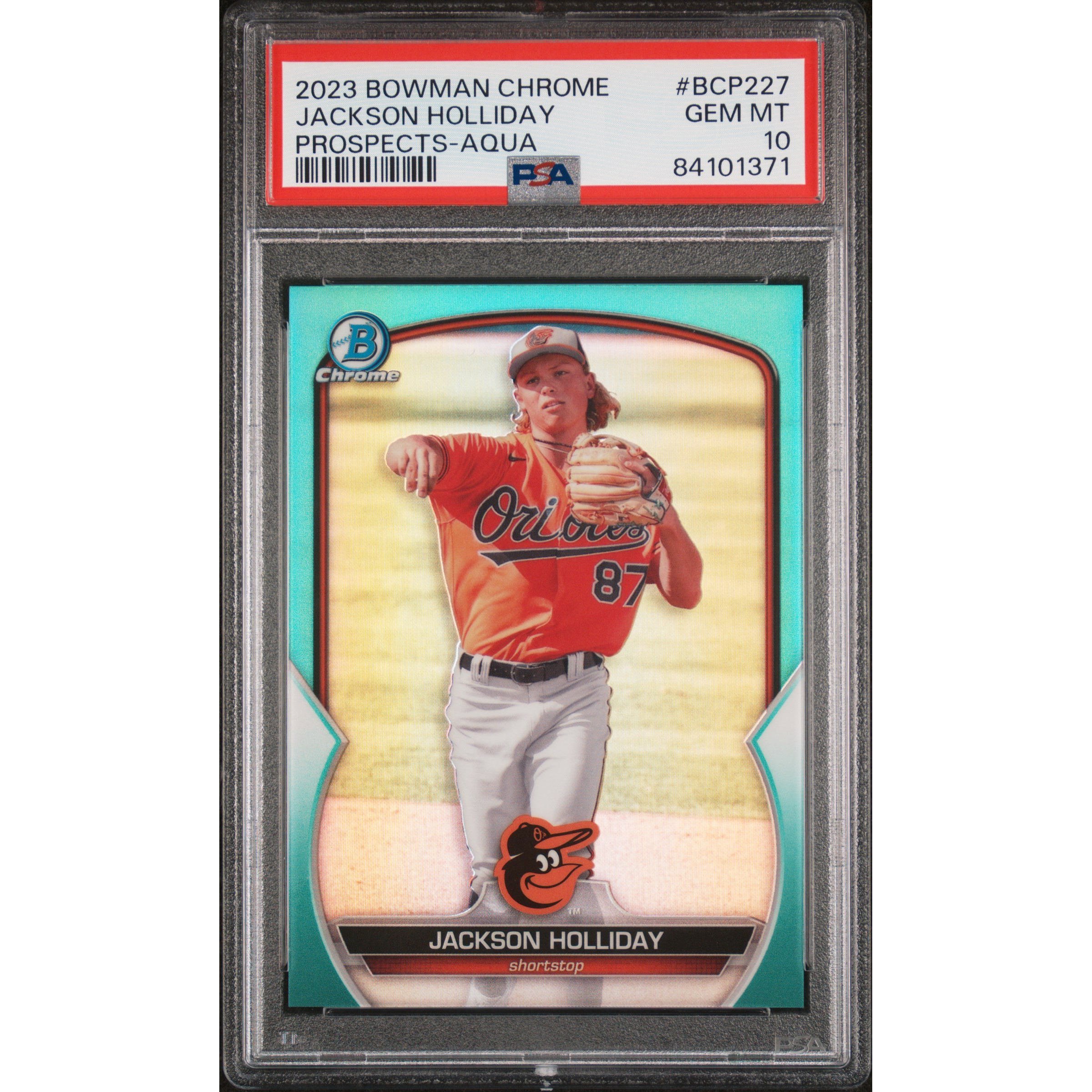 Graded 2023 Topps Bowman Chrome Jackson Holliday #BCP227 Prospects Aqua #/125 R