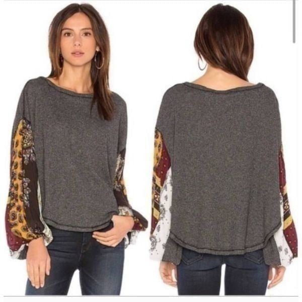 We the free free people womens Sz Small gray blossom thermal patchwork top