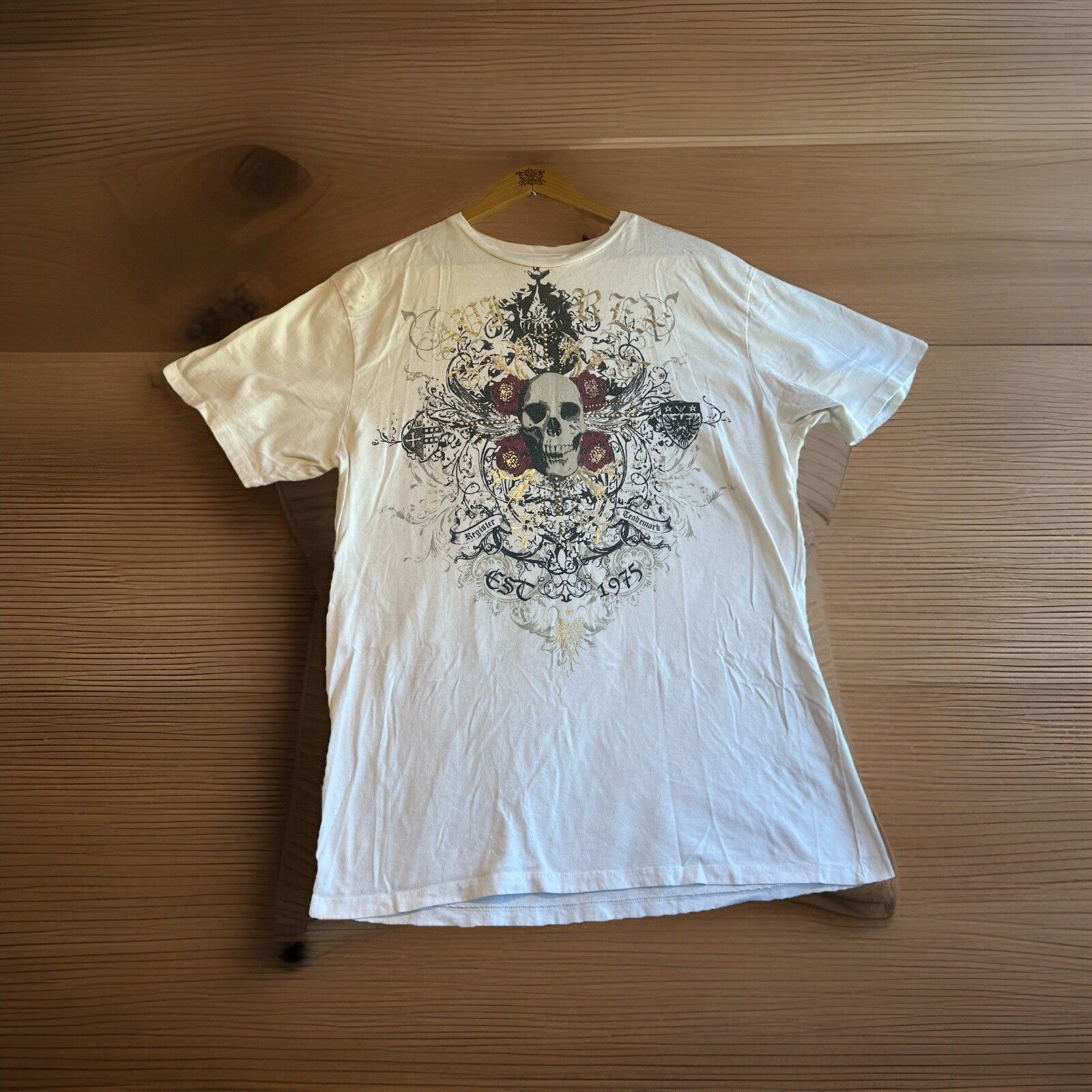 Vintage Avirex Shirt Mens Extra Large White Dragon Y2K 2000s HipHop Tee Skull