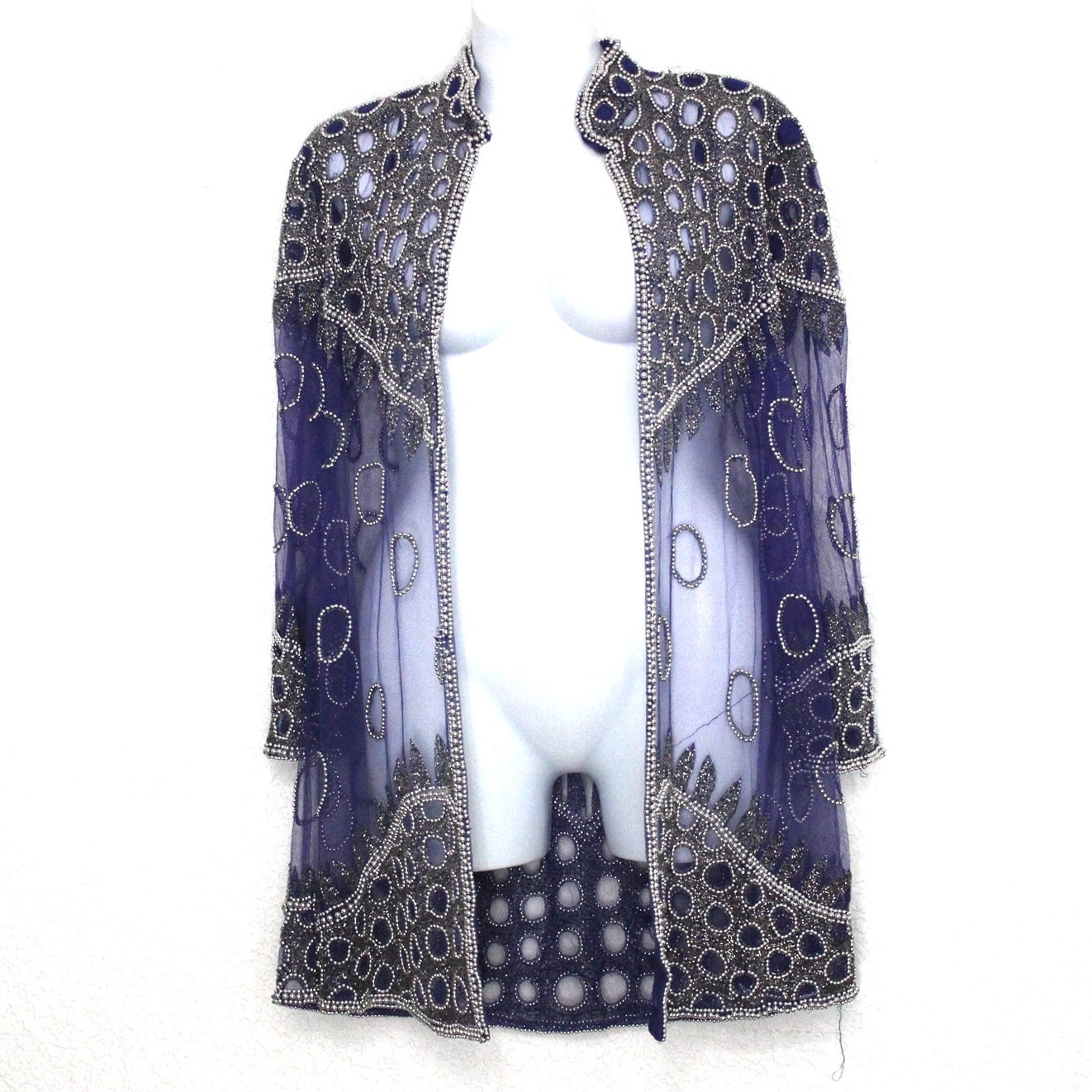 Vintage Sheer and Beaded Open Cardigan Size L