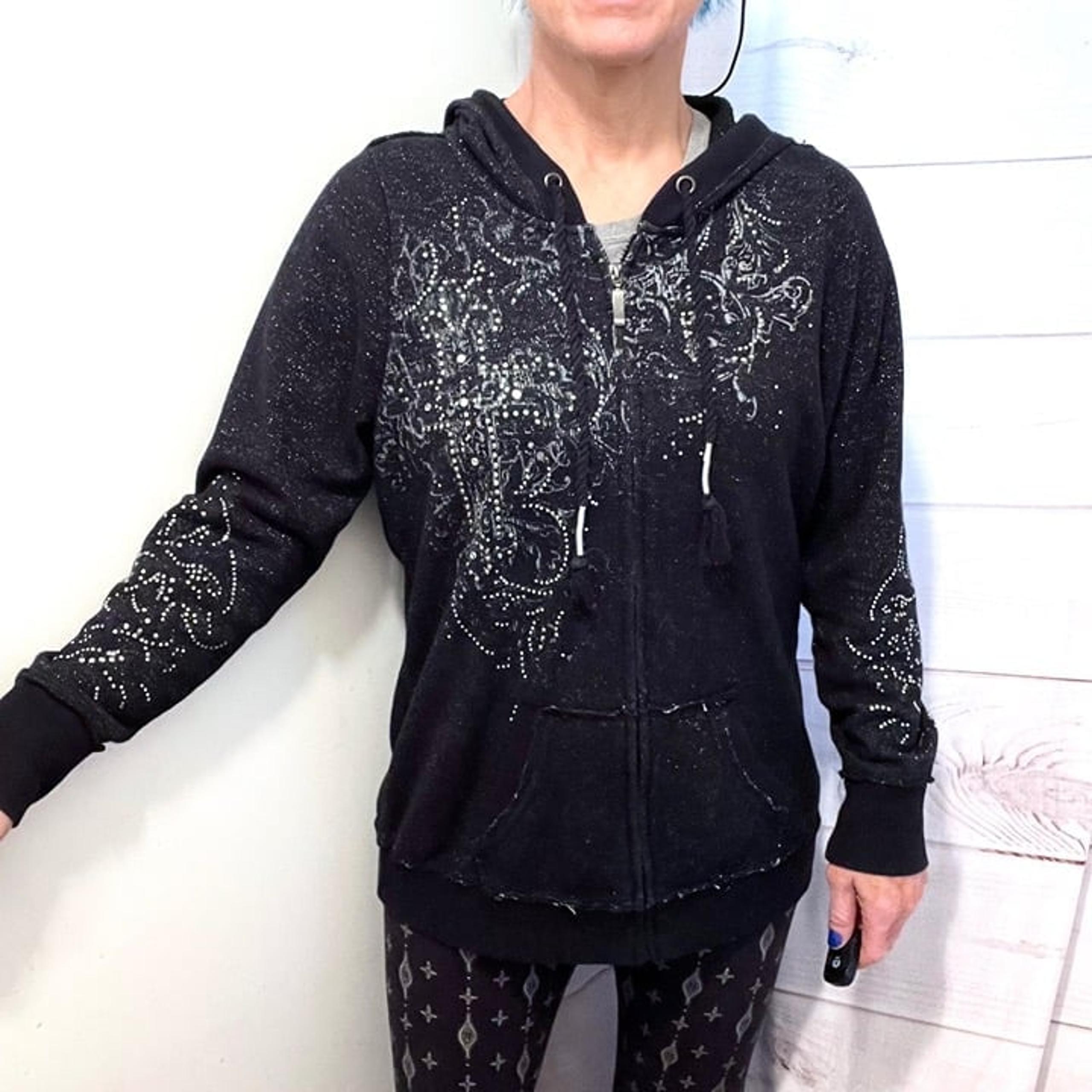 |•MAURICES•| Cool Full Zip Hoodie Cross Design Pockets Size Large