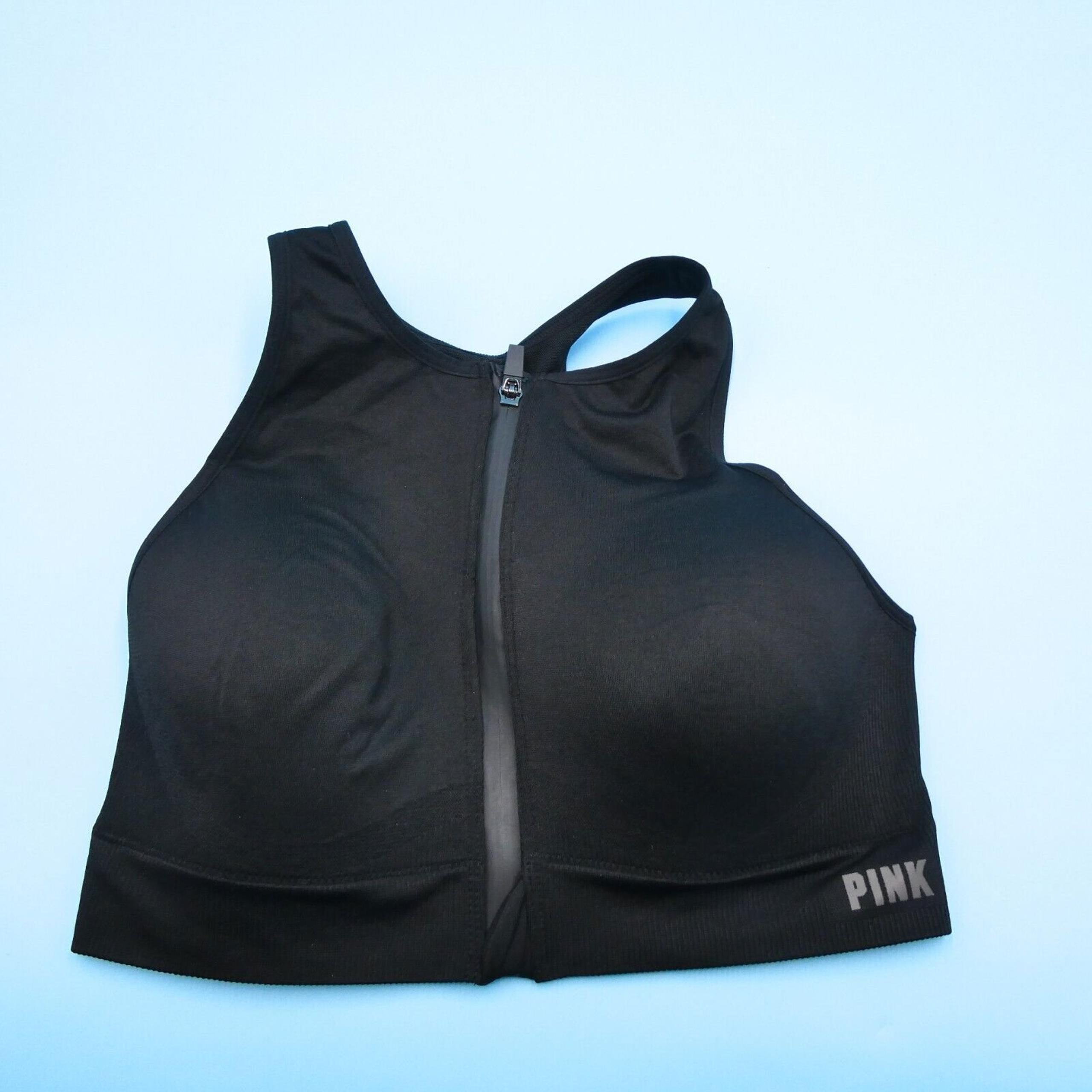 Victorias Secret Sports Bra Medium Black PINK Active Seamless Air Front Zipper
