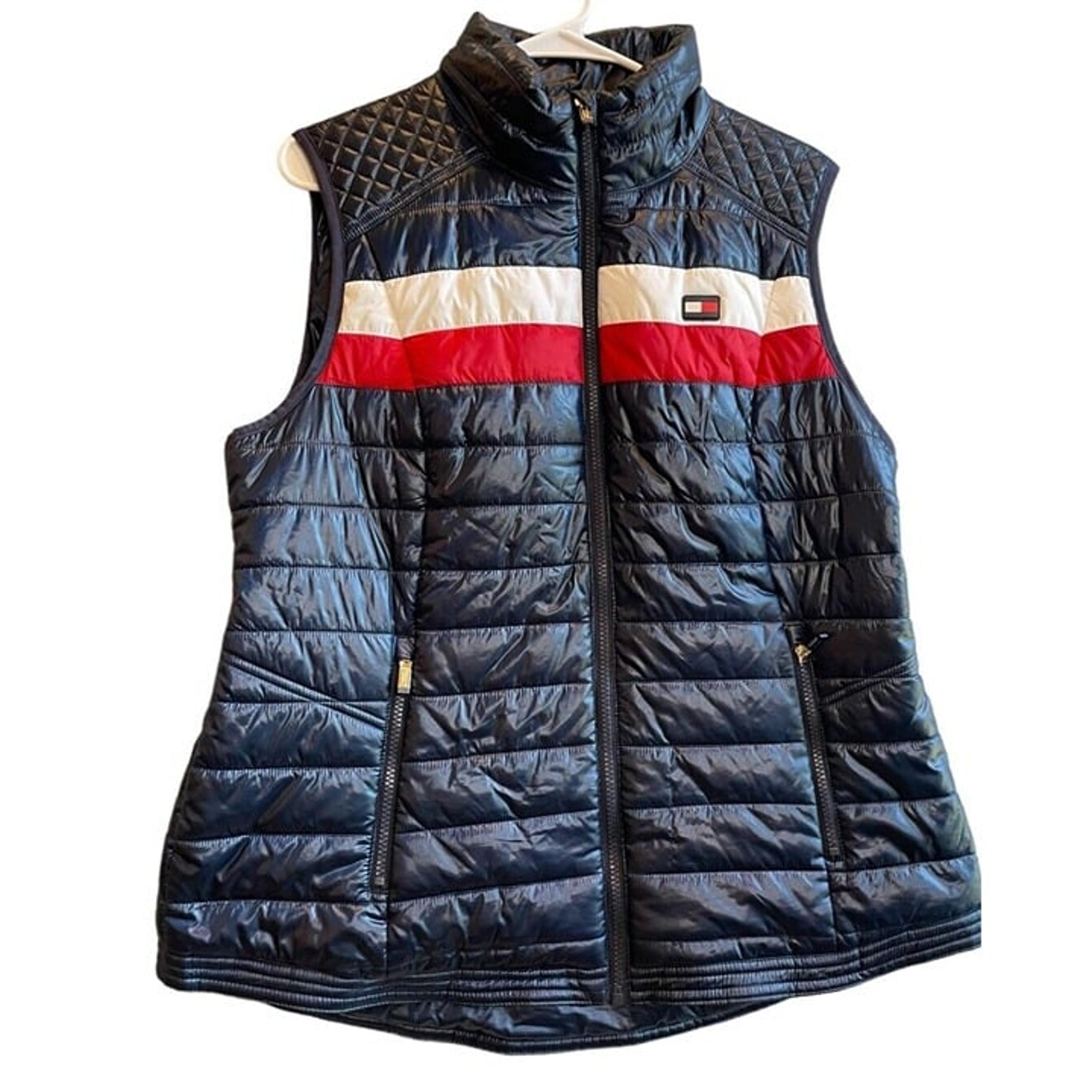 Tommy Hilfiger Sport Women's Stripe Red White Black Puffer Blue Vest Size XL