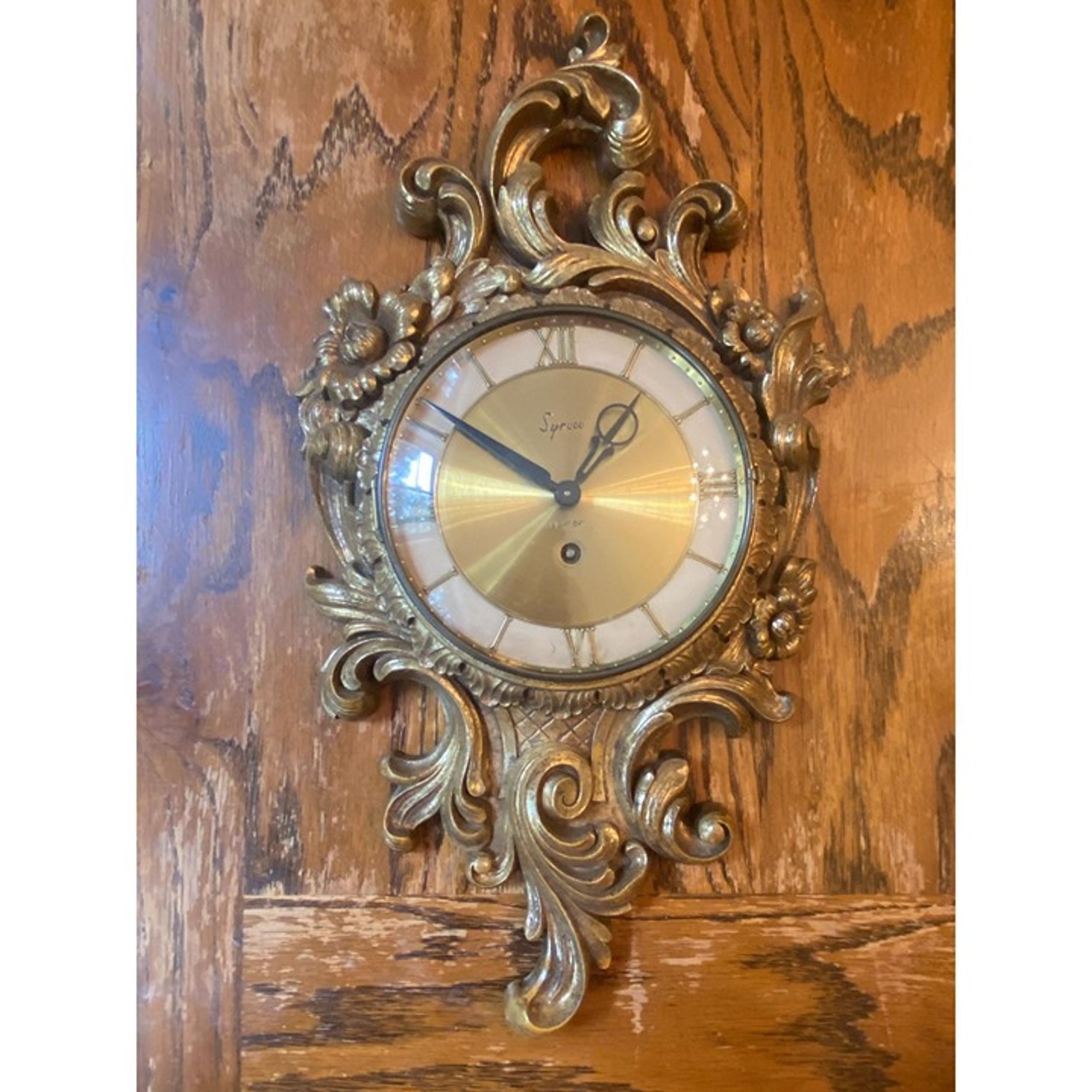 Vintage MCM Syroco Gold 8 Day Jeweled Wall Clock 19" x 10"