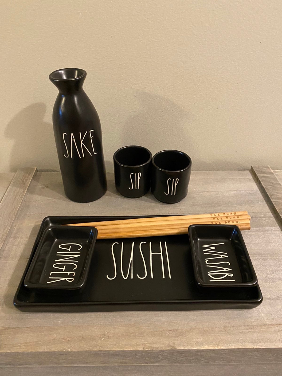 Rae Dunn Black SUSHI/SAKE Set