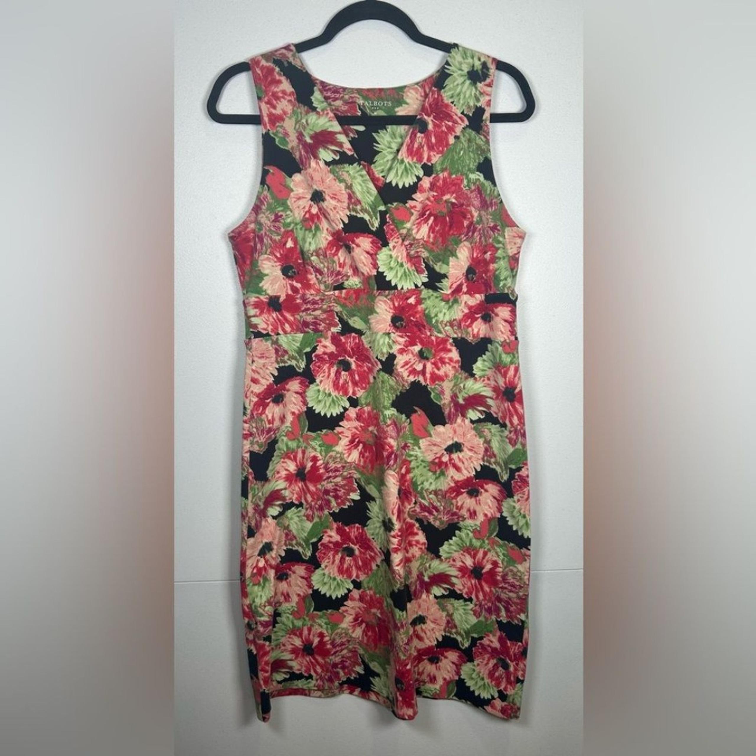 Talbots Pink and Green Sheath Dress Sleeveless Scoop Neck Midi. Size Medium.