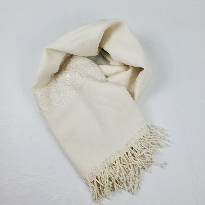 Frangi Tie Rack Women's White Rectangle Scarf Wool Pashmina Knitted Fringe