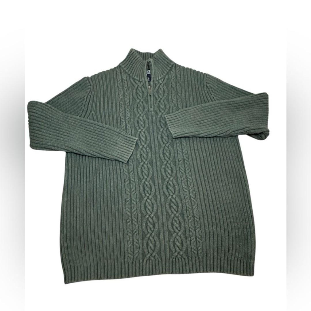 Vintage Lands End 1/2 Zip Cable Knit 100% Cotton Sweater Size Large