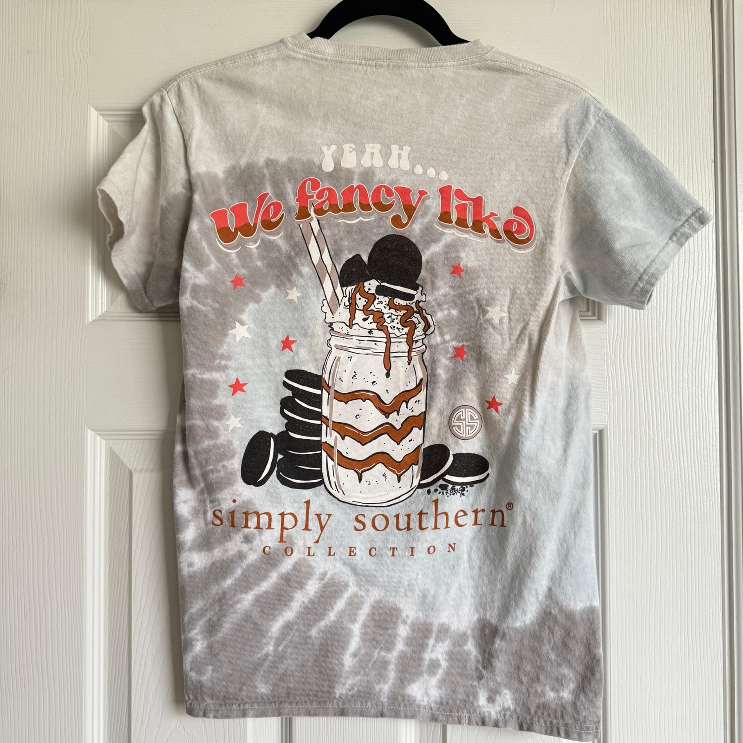 Simply Southern Yeah We Fancy Like Oreo Shake Gray Tie Dye Graphic T-Shirt Small