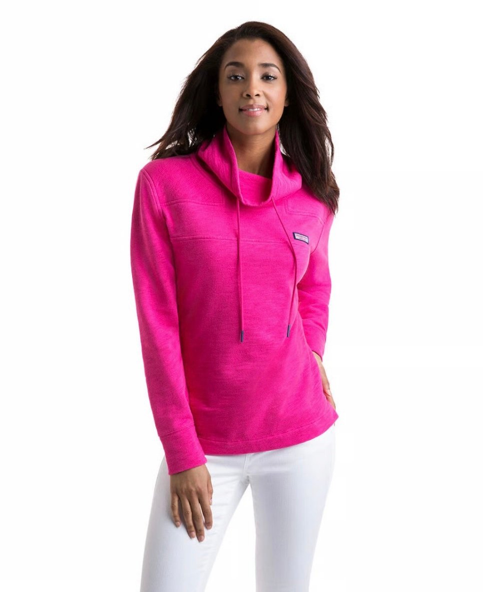 Vineyard Vines pink slub funnel neck shirt pullover.