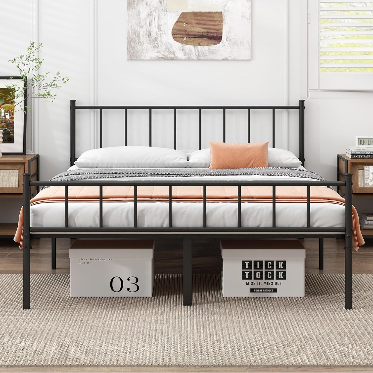 Queen Bed Frame Metal Platform Bed Frame Mattress Foundation Steel Slat Support