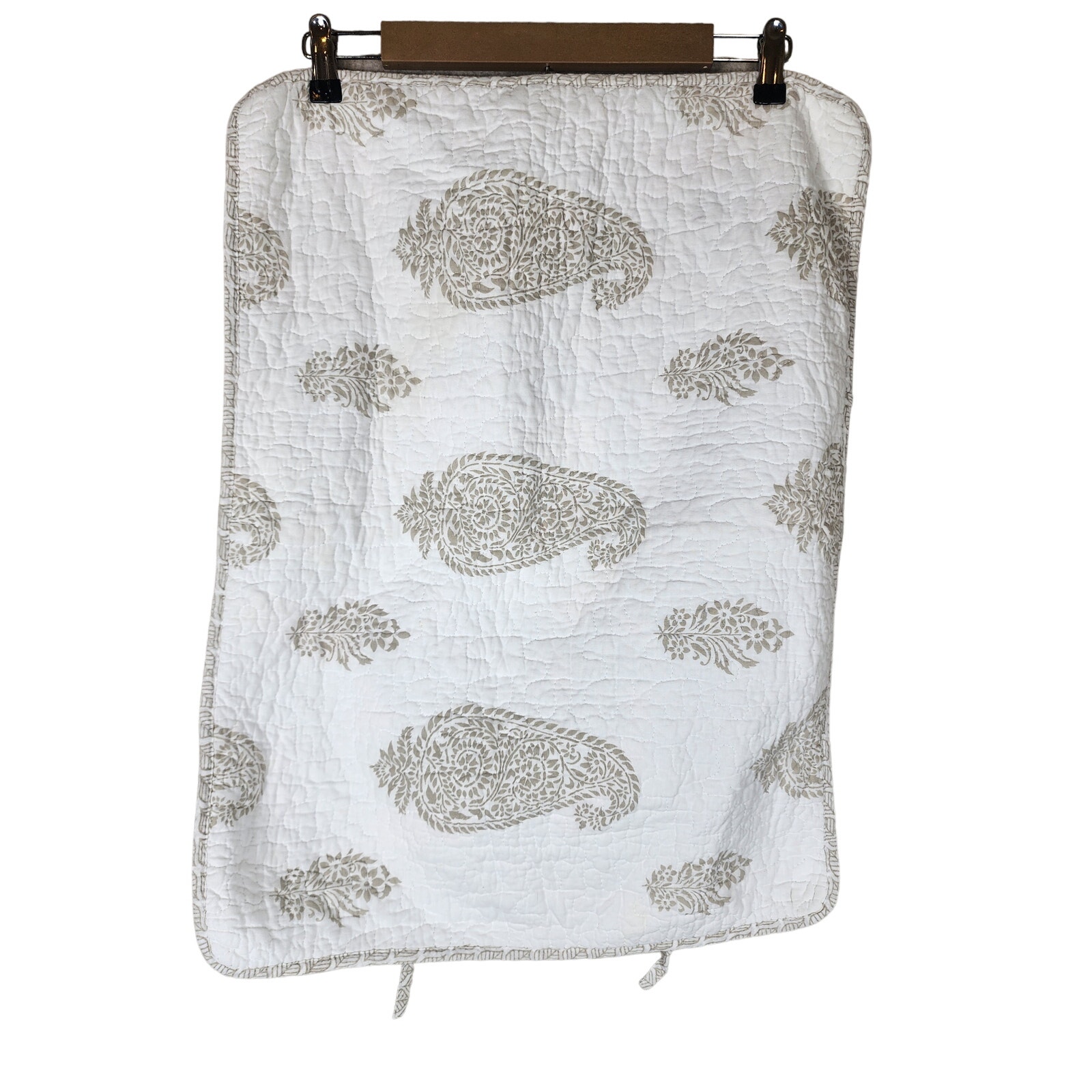 TAHARI HOME Tan and White Paisley Quilted STANDARD Pillow Shams- Set of 2