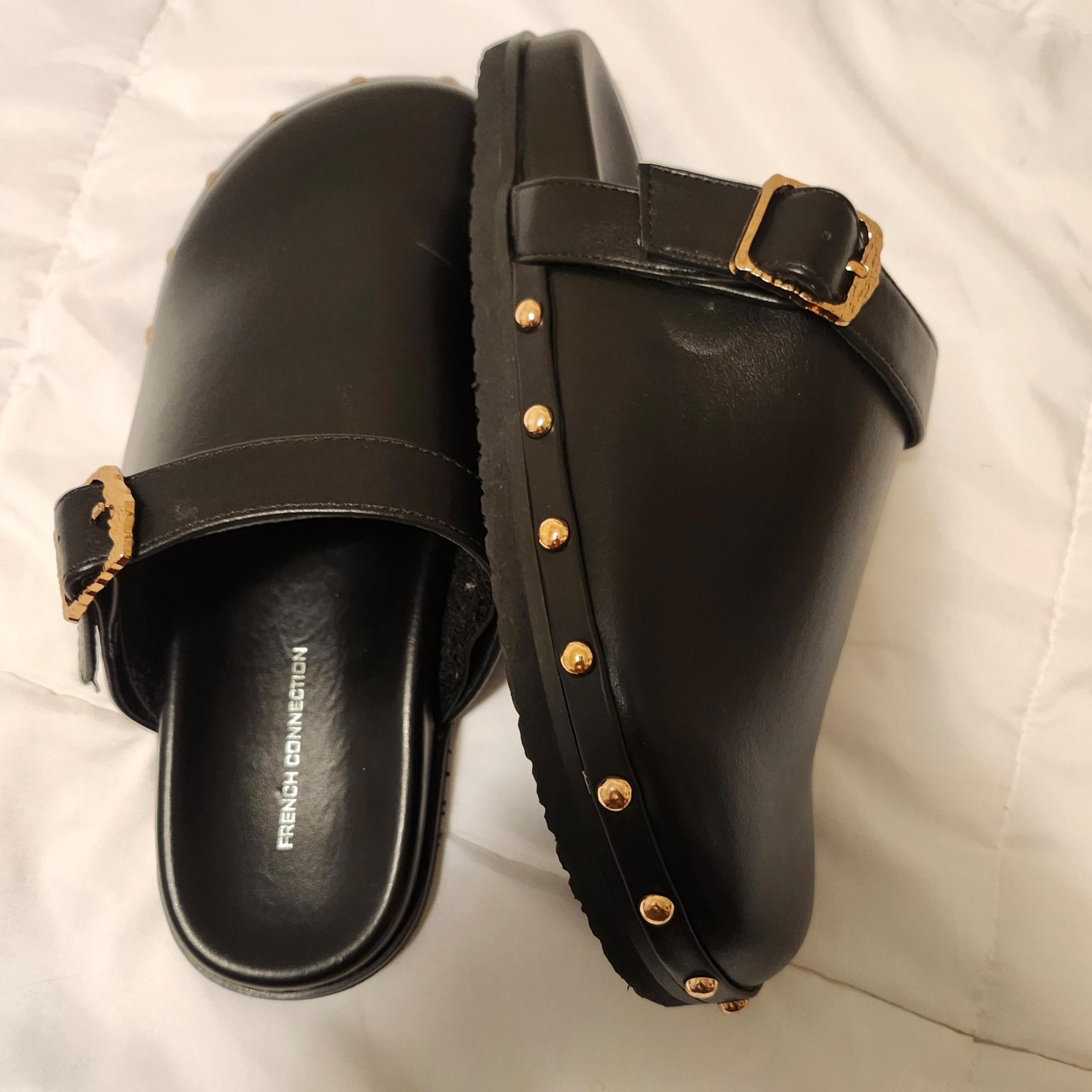 French Connection Women's Chello Buckle Leather Clogs Sz 8