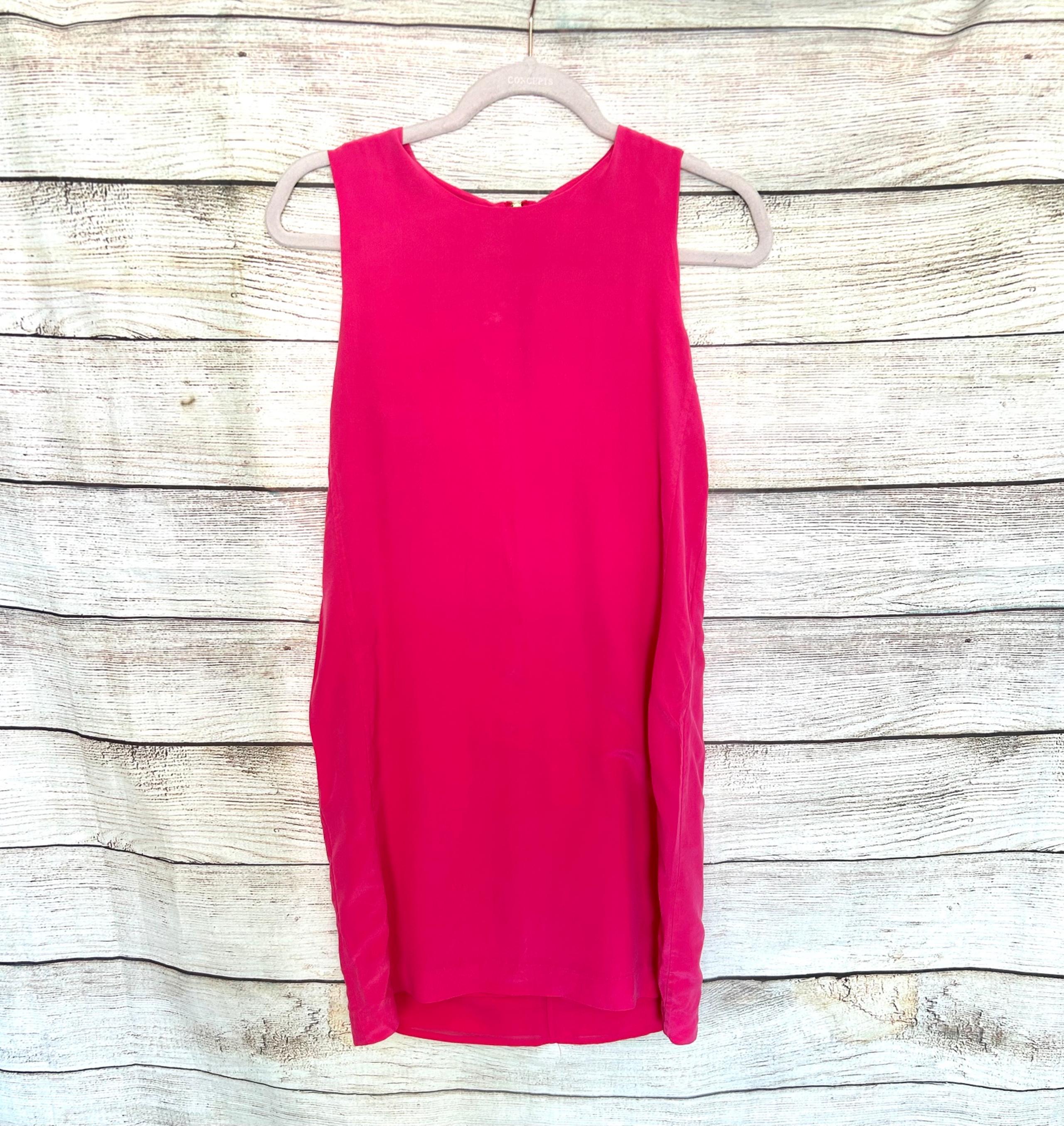 Cynthia Rowley Women’s Hot Pink Crew Neck Sleeveless Silk Sheath Mini Dress Sz 2