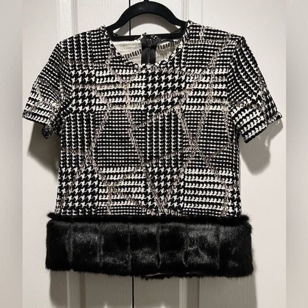 Katharine Kidd Tweed And Faux Fur Black Crop Top