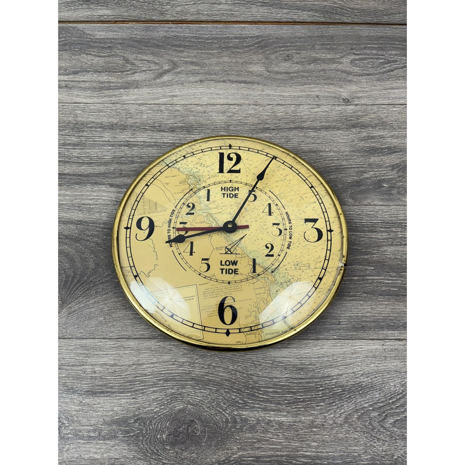 VINTAGE HERMLE GERMANY HIGH TIDE LOW TIDE CONVEX GLASS WALL CLOCK WORKS CLEAN