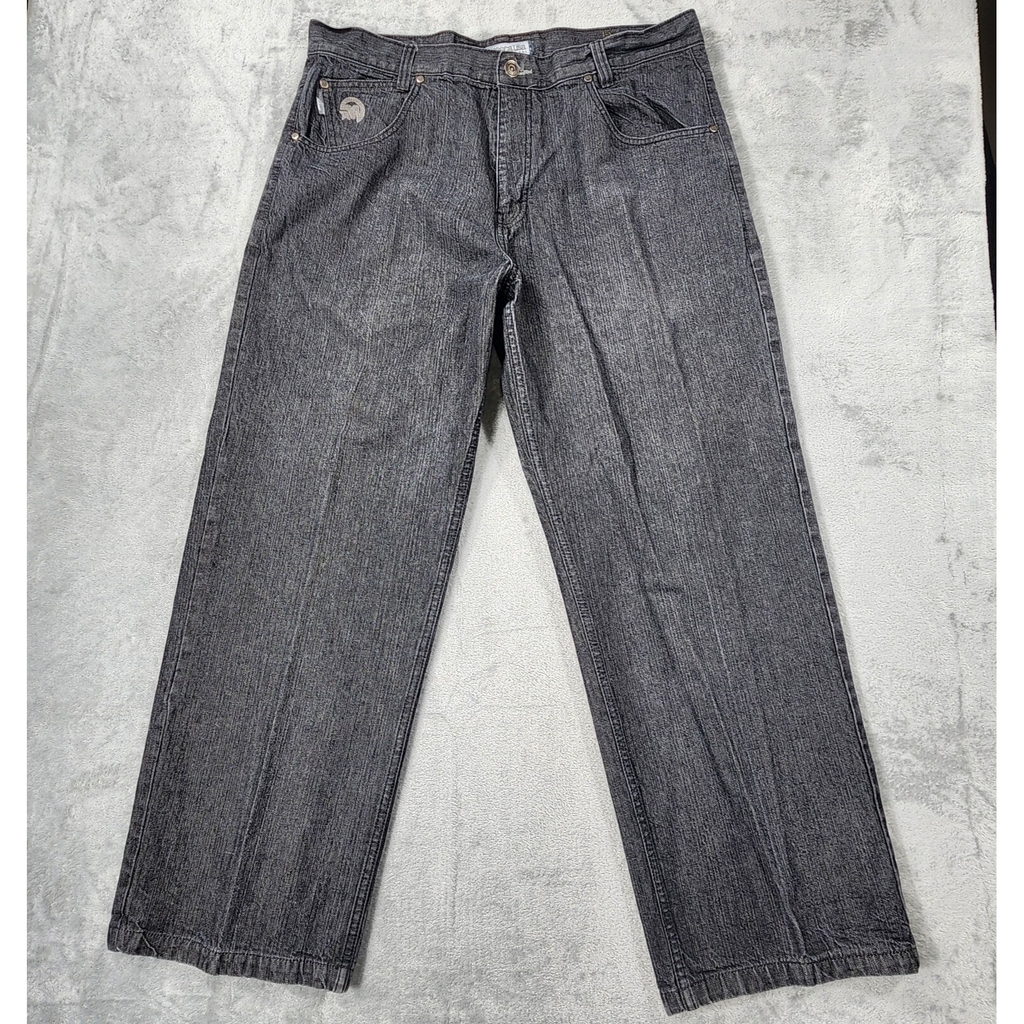Vintage Mecca USA Men's Jeans Embroidered Blue Size 38x32 Wide Leg Y2K Baggy