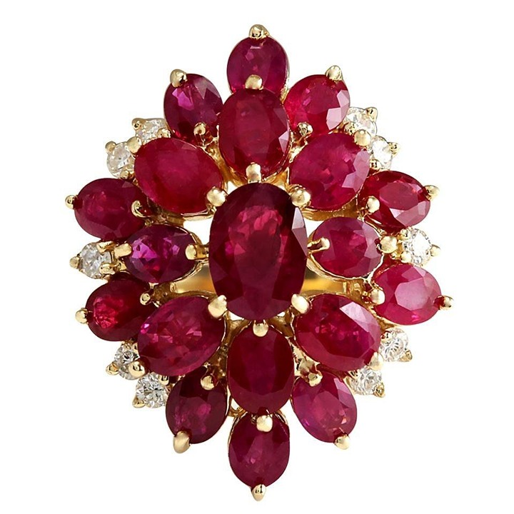 6.15Ct Natural Oval Red Ruby & Diamond Halo Solitaire Ring 14k Yellow Gold