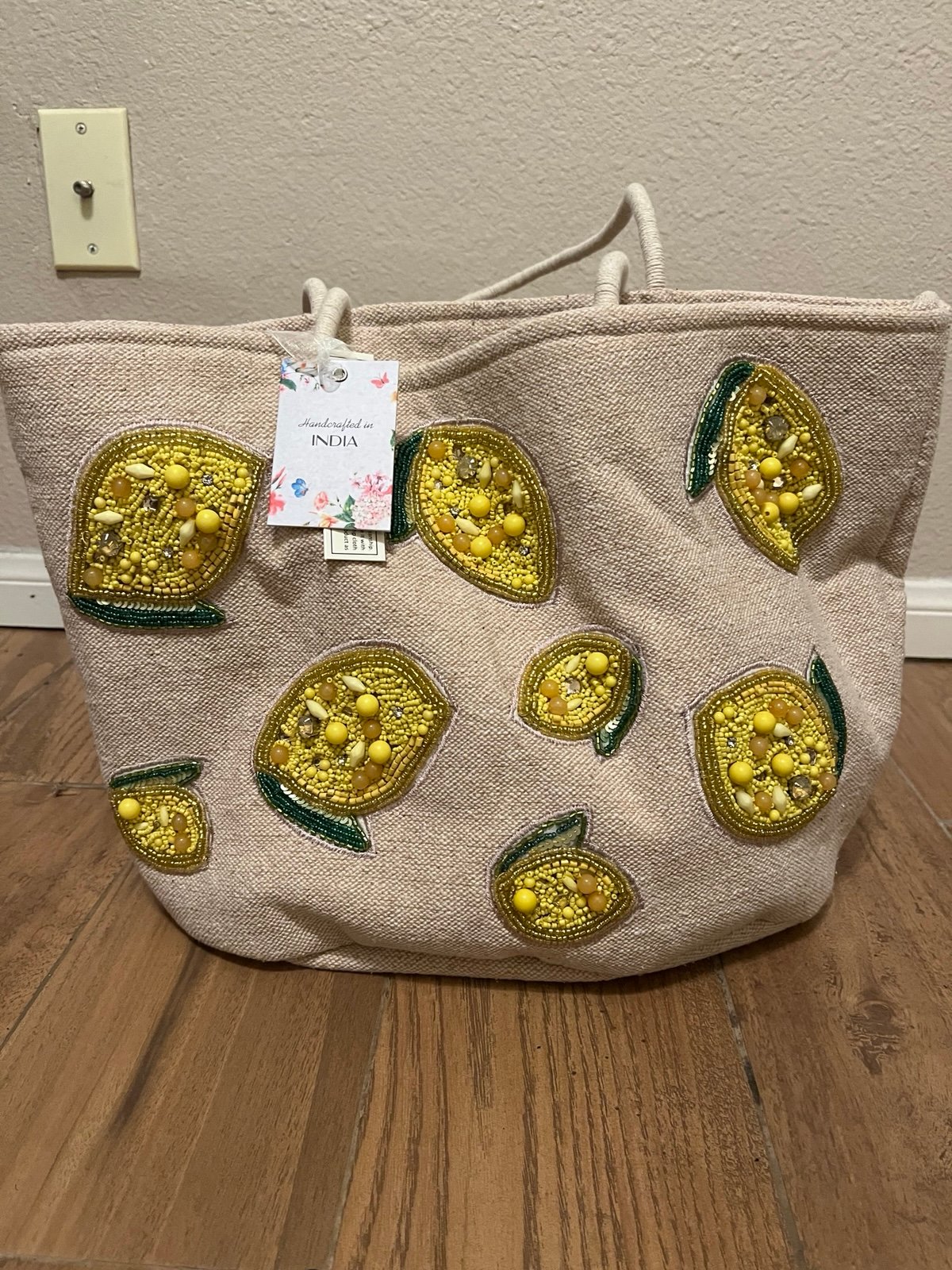 Handmade in India Lemon Bead Tote Bag TikTok Viral